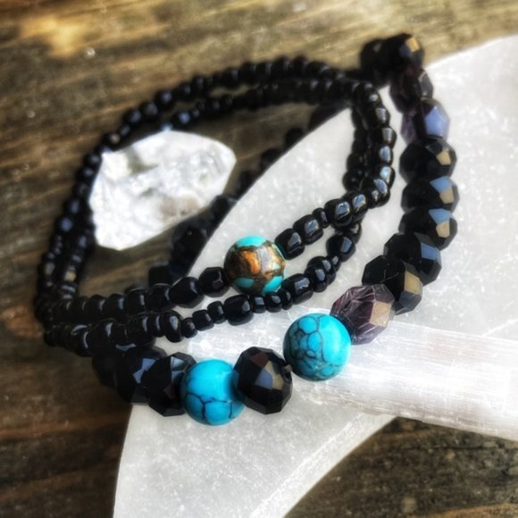 Alquimia Jewelry - BLACK ONYX COPEER TURQUOISE BRACELET STACK